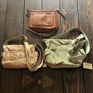 Fossil Brown and Green Crossbody Bag Lot -2 NWT